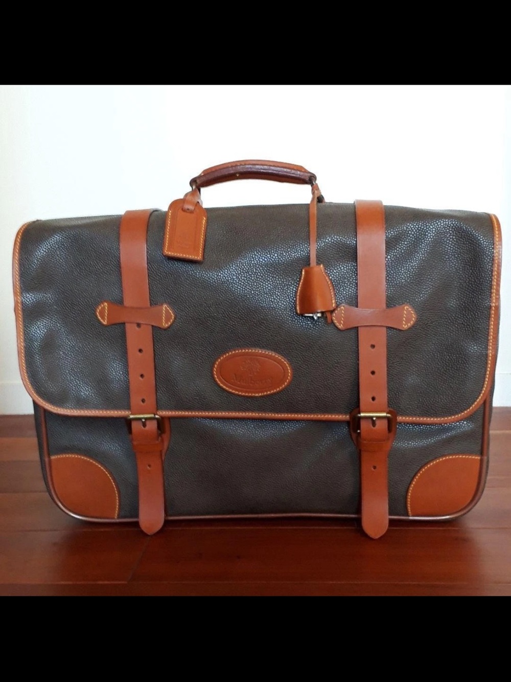 Mulberry Dark Brown Leather Briefcase with Tan Trim